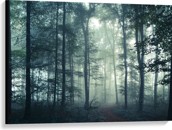 WallClassics - Canvas  - Mist in een Donker Bos - 100x75 cm Foto op Canvas Schilderij (Wanddecoratie op Canvas)