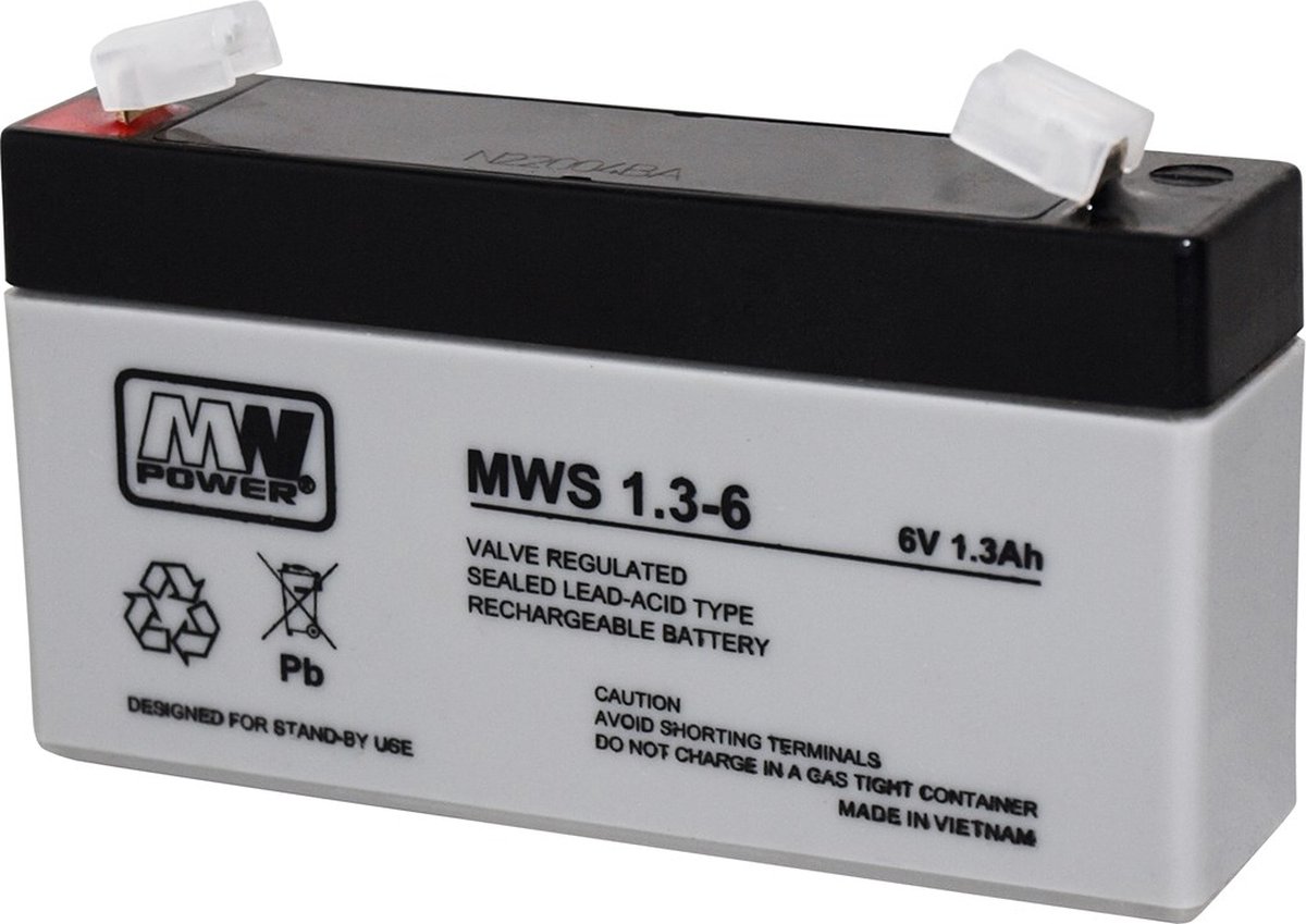 MPL MW POWER MWS 1.3-6 UPS-accu Lood-zuur batterij VRLA AGM Onderhoudsvrij 6 V 1,3 Ah Zwart, Grijs