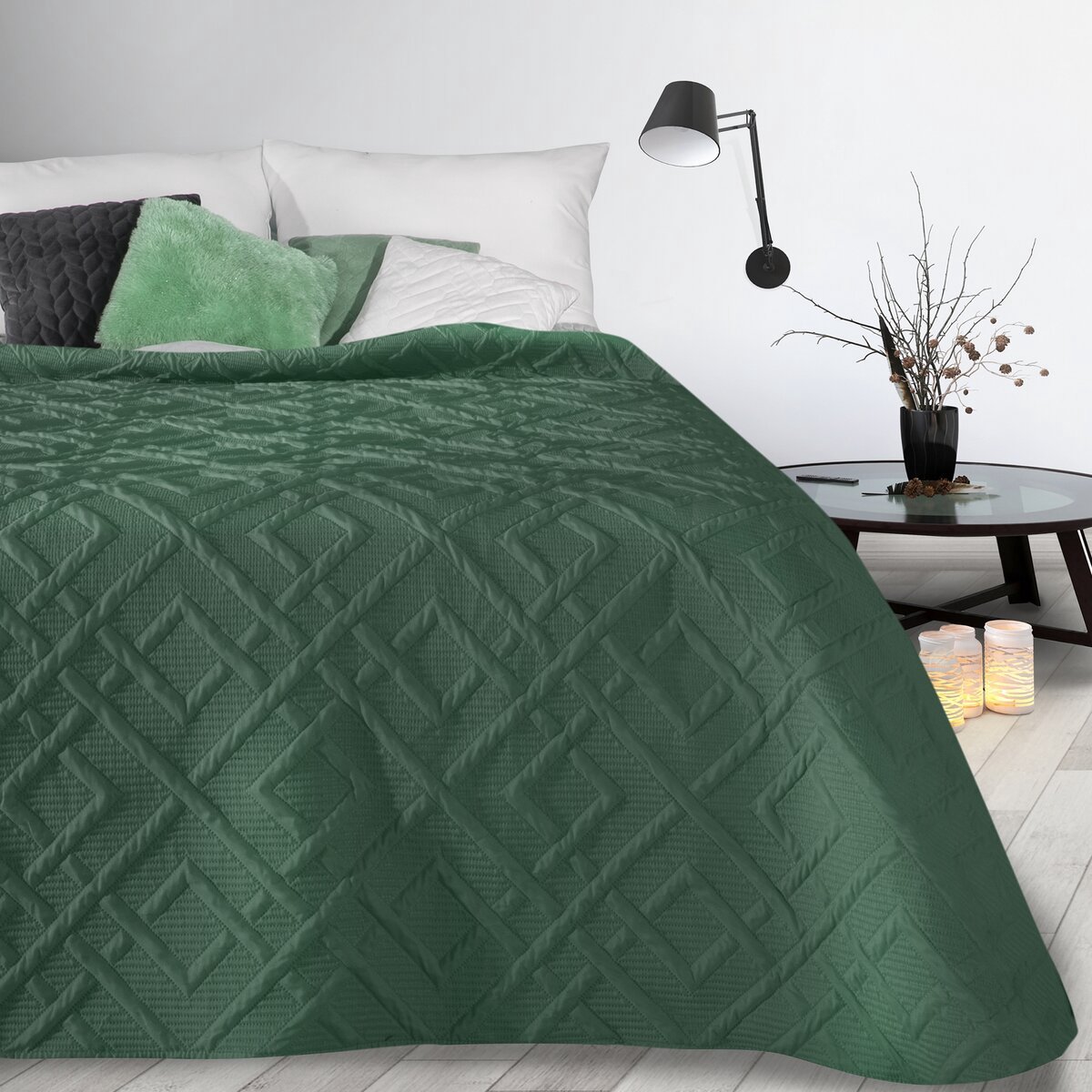 AmeliaHome Sprei 220x240 cm bedsprei dubbelzijdig ultrasoon stiksel polyester Ophelia indigo