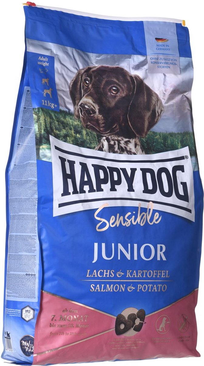 Uil Trouw Instituut HAPPY DOG Sensible Junior Droog hondenvoer Zalm, Aardappelen 10 kg | bol.com