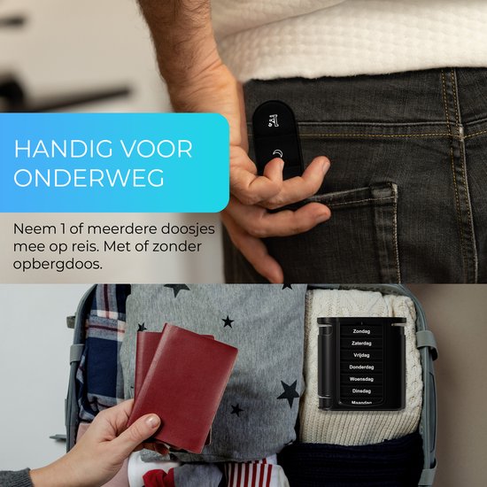 GEASY Pillendoos 7 Dagen 4 Vakken - Stevige Sluiting - Nederlandstalig - Zwart - Medicijndoosje 7 dagen – Pillendoosjes 7 dagen 4 vakken – Pillendoosje