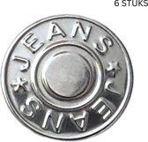 Buttonz® - 6 stuks 17 mm Jeansknopen "Jeans" - Zilver kleur - Inslag Knopen Voor Jeans, Spijkerjas En Spijkerbroek - Nieuwe Knopen Spijkerbroek - Knopen Vervangen