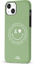xoxo Wildhearts Kindness Is Key - Double Layer - Smiley case hoesje geschikt voor iPhone 14 hoesje - Hoesje met smiley face - Emoji hoesje geschikt voor Apple iPhone 14 hoesje - Groen