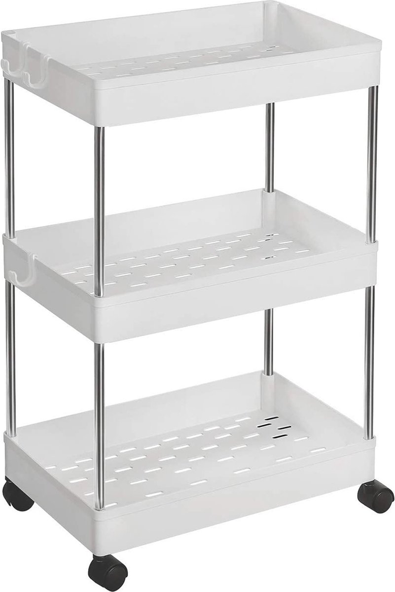 Hoppa! Serveerwagen met 4 etages, keukenwagen op wielen, badkamerrek, 40 x 13,5 x 86 cm, grijs