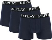 Replay - Boxer Basic Cuff Logo 3 Pack - Blauwe Boxershorts-S