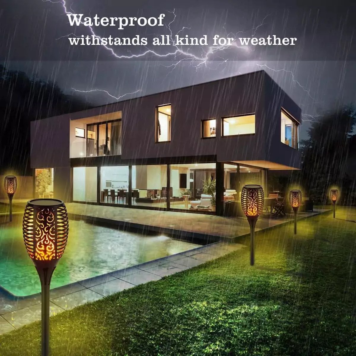 Solar fakkel tuinverlichting lantaarn 4 stuks 33 LED zonne energie buitenverlichting