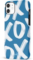 xoxo Wildhearts Can't Talk Now Blue - Double Layer hoesje - Blauw hoesje geschikt voor iPhone 12 - Beschermhoesje case geschikt voor iPhone 12 hoesje blauw - Tekst blauw - wit