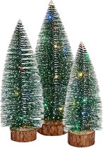 Mini decoratie kerstboompjes - set 3x st- gekleurd licht - 25-30-35 cm