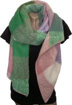 Sjaal - Dikke Kwaliteit - Geblokt - Groen/Roze - 220 x 50 cm (969627#)