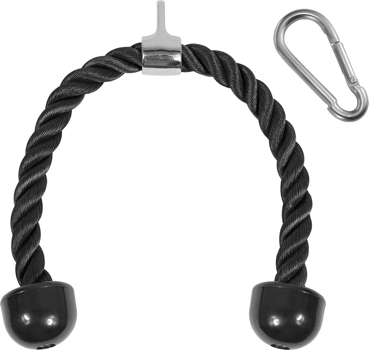 MJ Sports Premium Double Tricep Rope Inclusief Karabijnhaak - Triceps Touw - Trekkoord voor Krachtstations - Press Down - Fitness - Zwart - Nylon - 70 cm