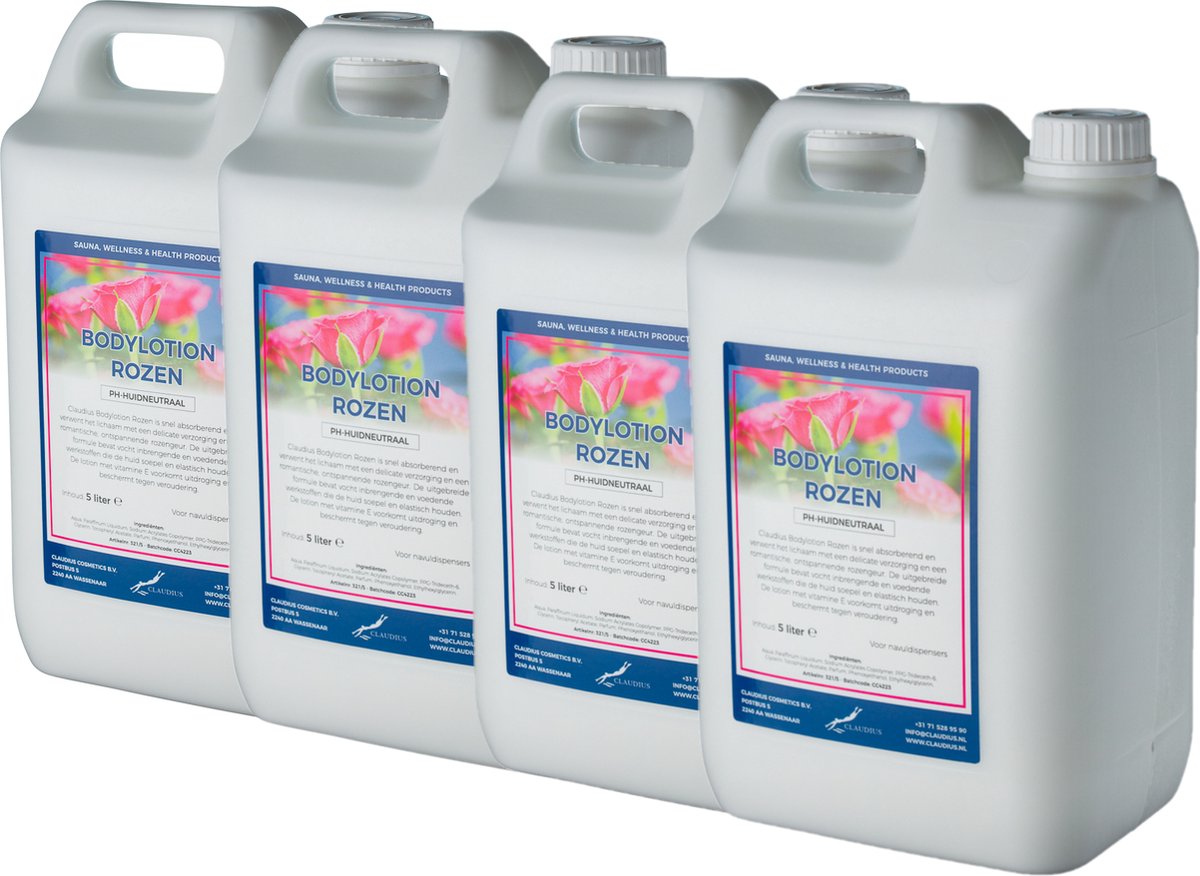 Bodylotion Rozen 5 Liter - set van 4 stuks - navulling - Voordeelverpakking