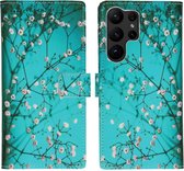 iMoshion Hoesje Met Pasjeshouder Geschikt voor Samsung Galaxy S23 Ultra - iMoshion Design Softcase Bookcase - Zwart / Blossom