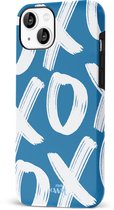 xoxo Wildhearts Can't Talk Now Blue - Double Layer hoesje - Blauw hoesje geschikt voor iPhone 14 - Beschermhoesje case geschikt voor iPhone 14 hoesje blauw - Tekst blauw - wit