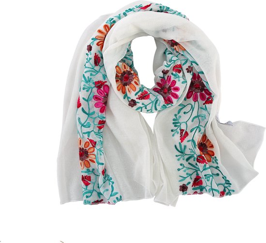 Emilie scarves - sjaal - wit - bloemen - ibiza