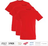 3 Pack Sol's Heren T-Shirt 100% biologisch katoen Ronde hals Rood Maat L