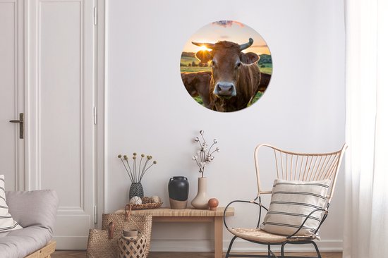 WallCircle - Cercle mural - Plastique - Vaches - Coucher de soleil - Nature - Animaux - Vache - Cercle mural - Cercle mural intérieur - Décoration murale ronde - Décoration murale ronde - 60x60 cm - Tableaux ronds