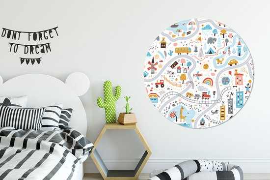 WallCircle - Wall Circle - Wall Circle Indoor - Enfants - Voiture - Ville - Animaux - 150x150 cm - Décoration murale - Peintures Ronds