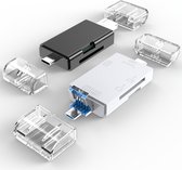 6 in 1 USB-C / Type-C  naar USB + Micro USB + SD(HC) + Micro SD Card Reader-Kaart Lezer-Adapter voor smartphones-one for all types-wit