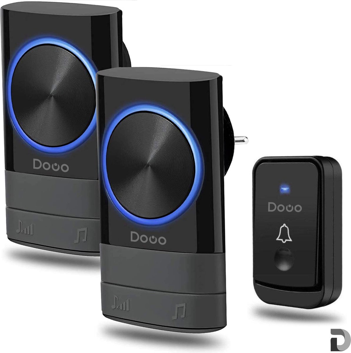 DOWO - Draadloze Deurbel Set - Draadloos Deur Bel - Deurbellen - Wireless doorbell - IP44 Waterdicht - 52 Melodieën - Zwart