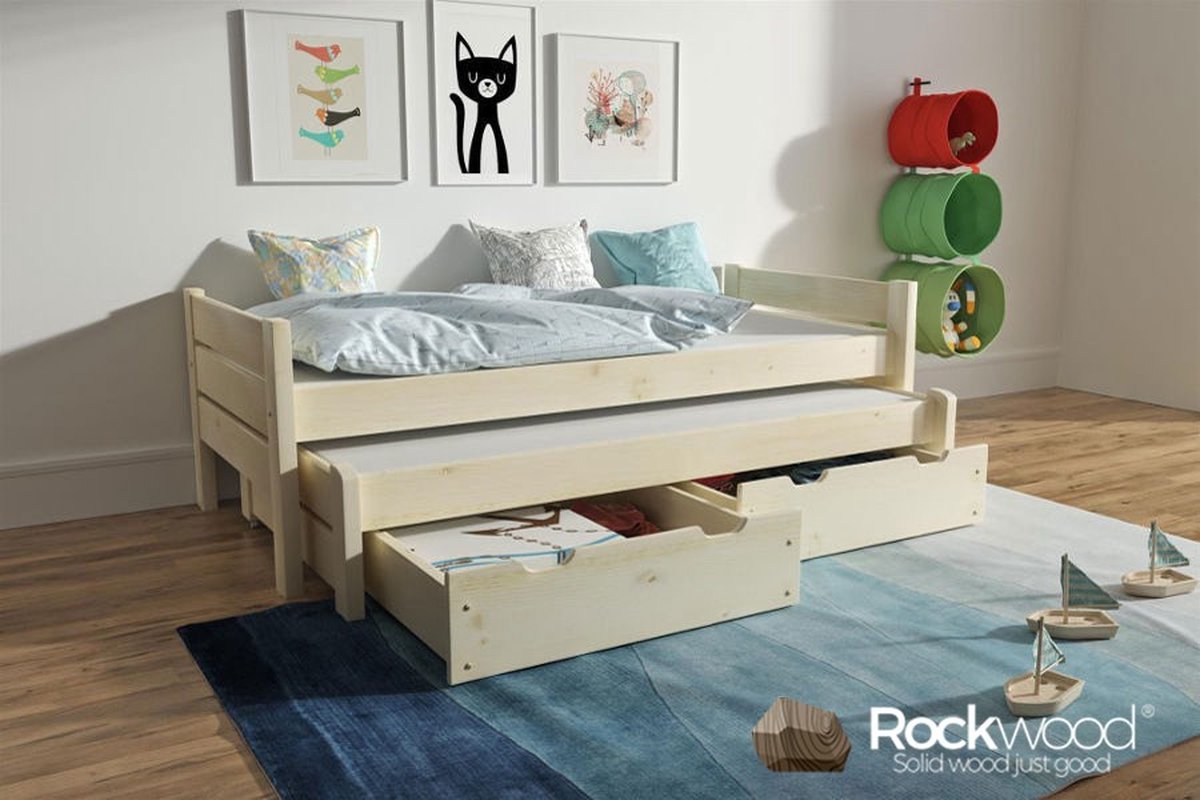 Rockwood® Tienerbed Combi Naturel met lattenbodem en matrassen bovenbed en onderbed