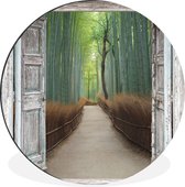 WallCircle - Wandcirkel - Muurcirkel - Bamboe - Japan - Doorkijk - Bos - Aluminium - Dibond - ⌀ 30 cm - Binnen en Buiten