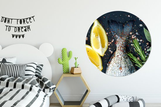 WallCircle - Wall Circle - Wall Circle Indoor - Poisson - Citroen - Herbes - 120x120 cm - Décoration murale - Peintures Ronds XXL