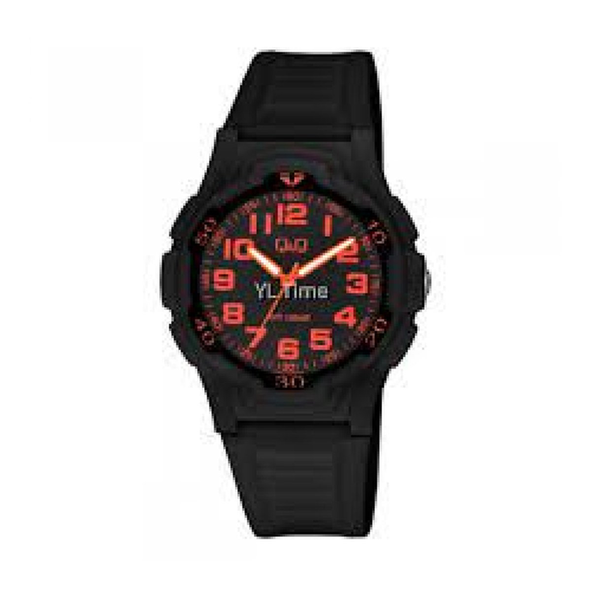 QQ V31A-005VY - Horloge - Sport - Analoog - Unisex - Plastic band - Rond - Cijfers - Kunststof - Zwart - Oranje - 10 ATM