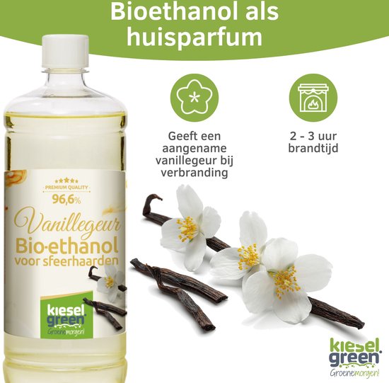 KieselGreen 12 Liter Bio-Ethanol Aromamix (Bos, Rozen, Lavendel, Vanille) - Bioethanol 96.6%, Veilig voor Sfeerhaarden en Tafelhaarden, Milieuvriendelijk - Premium Kwaliteit Ethanol voor Binnen en Buiten