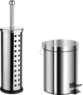 5Five - Toiletborstel houder zilver rvs 39 cm met pedaalemmer 5 liter