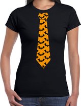 Bellatio Decorations Halloween thema verkleed feest stropdas t-shirt vleermuizen - dames XS