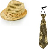 Faram Party verkleed hoedje en stropdas - Goud glitters - Verkleedkleding
