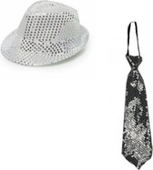 Faram Party verkleed hoedje en stropdas - Zilver glitters - Verkleedkleding