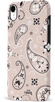 xoxo Wildhearts Paisley Dawn Nude - Double Layer - Hard case hoesje geschikt voor iPhone Xr hoesje - Print met bloemen en hartjes - Beschermhoes geschikt voor iPhone Xr case met print - beige / zwart