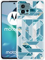 Motorola Moto G72 Hoesje Blauw Marmer Patroon - Designed by Cazy