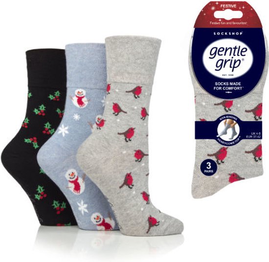 Kerstsokken - Gentle grip kerst dames sokken - design - Per 3 paar - Maat 37/42