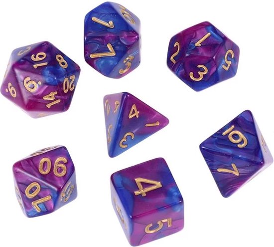 Afbeelding van het spel D&D dice set - DnD dobbelstenen set - Paars Blauw - Dungeons and Dragons dobbelstenen Inclusief velvet bewaarzakje
