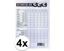 Scoreblok Yahtzee - 4x - blok 100 vellen - dobbelspel - punten opschrijven - 10 x 15 cm - puntentelling