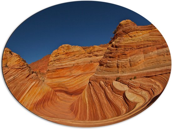 WallClassics - Dibond Ovaal - The Wave - Amerika Berglandschap - 80x60 cm Foto op Ovaal (Met Ophangsysteem)