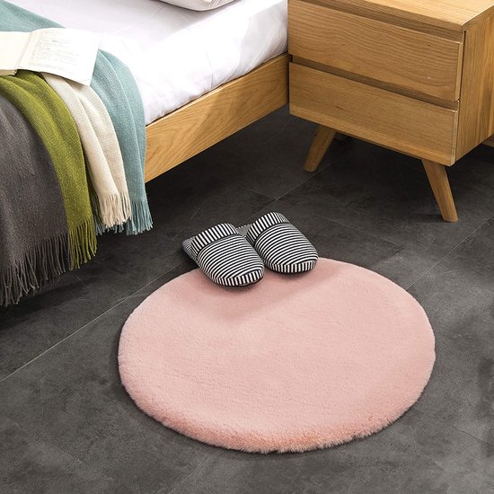 Teppich Wölkchen Pluizig vloerkleed van imitatiebont, imitatie | Woonkamer Decoratie | Wasbaar bontdeken als bedmat, stoelkussen | roze, 60 cm rond