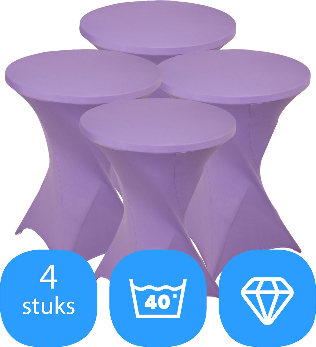 Statafelrok Lavendel x 4 – ∅80-85 x 110 cm – Statafelhoes Stretch 4 Stuks – Tafelhoezen voor Statafel Sta Tafel Hoes | Staantafelhoes – Geschikt voor Horeca Evenementen | Cocktailparty | Trouwerij