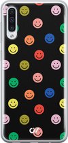 Hoesje geschikt voor Samsung Galaxy A50 - Retro Smileys - Emoji - Zwart - Soft Case Telefoonhoesje - TPU Back Cover - Casevibes