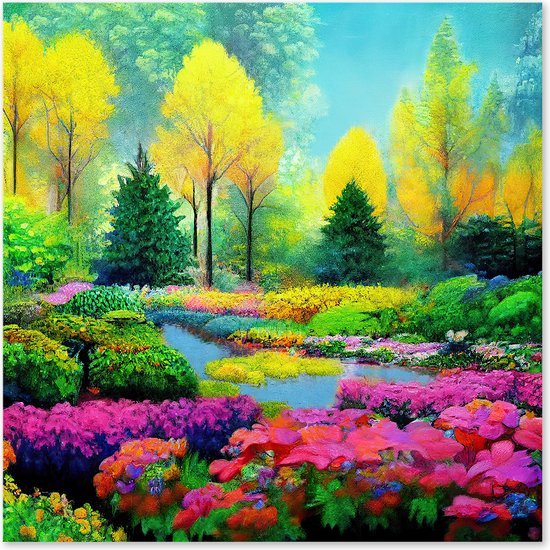 Graphic Message - Peinture de Jardin sur toile Plein air - Jardin fleuri dans la forêt - Nature - Coloré