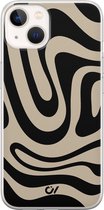 iPhone 13 hoesje siliconen - Abstract Black Waves - Geometrisch patroon - Zwart - Apple Soft Case Telefoonhoesje - TPU Back Cover - Casevibes