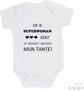 100% katoenen Romper "Of ik Superwoman ken Je bedoelt gewoon mijn tante" Unisex Katoen Wit/zwart Maat 62/68