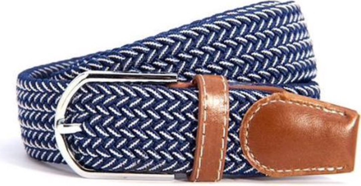New Age Devi - Elastische Geweven Riem Gevlochten Riem Rekbaar Blauw/Wit