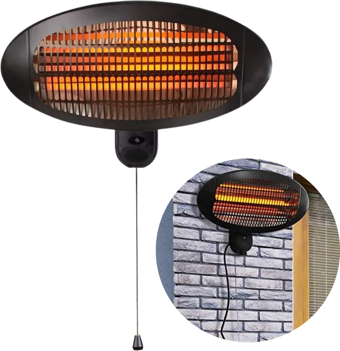 Cheqo® Wand Terrasverwarmer - Muurmontage - Terras Verwarmer Muur - Terras Heater - Elektrische Kachel - Bijverwarming - 3 Warmtestanden tot 2000W