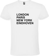 Wit T-shirt 'LONDON, PARIS, NEW YORK, EINDHOVEN' Zwart Maat L
