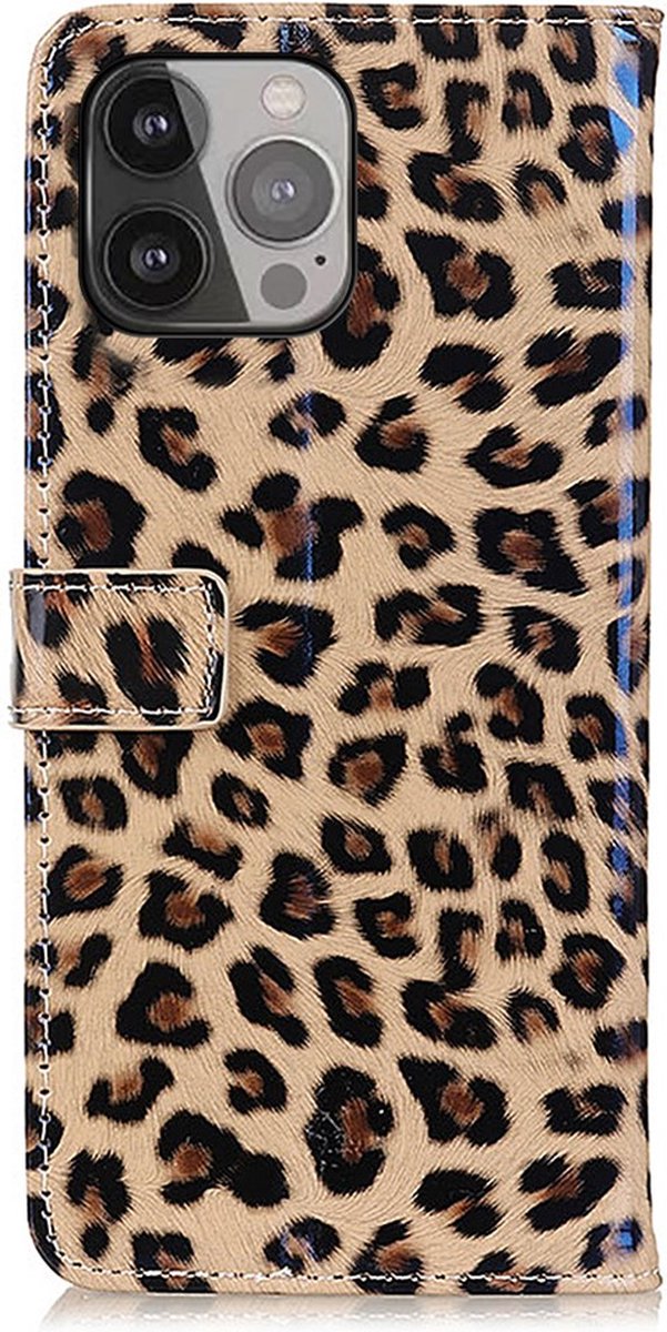 Peachy Wallet Bookcase kunstleer luipaardprint hoesje geschikt voor iPhone 13 Pro Max - bruin