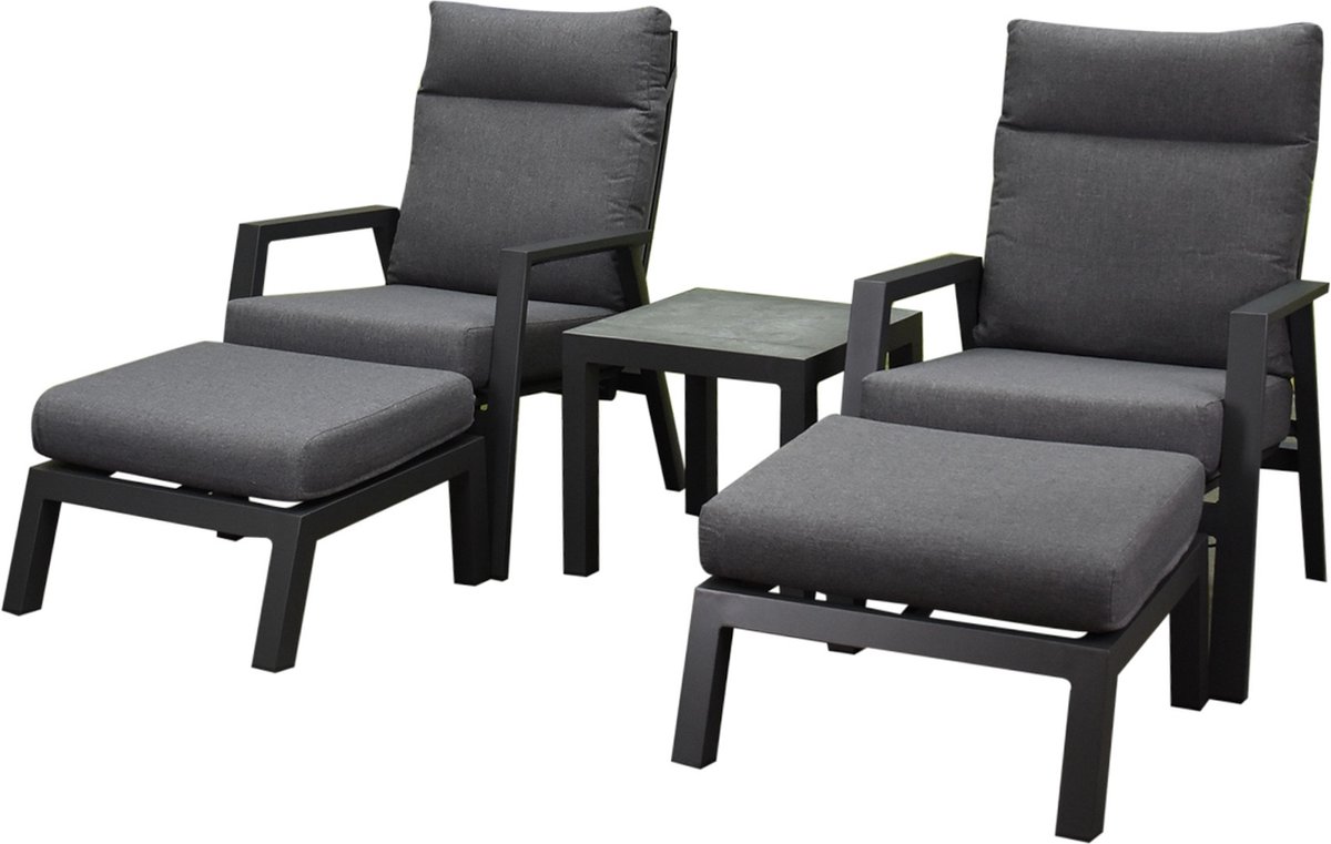 Vegas lounge balkonset 5 delig verstelbaar antraciet aluminium