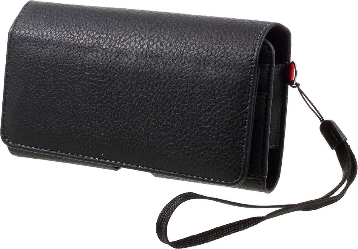 Peachy Universeel Tasje Hoes Etui voor 2 Telefoons Geld en Pasjes met Riemclip Houder - Zwart